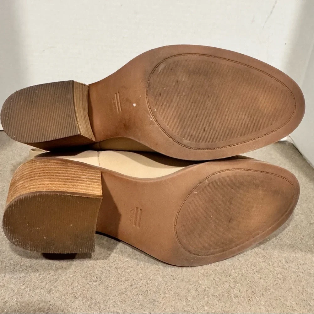 Toms Women Everly Plaid Cutout Block Heel Booties Size 8.5 In Color Sand